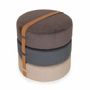 Ottomans - Pouffe - Round Ottoman with Grey, Blue, Brown Fabric - ALANKARAM