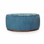 Poufs - Pouf - Ottoman en teck avec tissu imprimé bleu - ALANKARAM