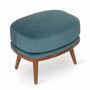 Footrests - Tabure - Teakwood Footstool with Blue Fabric - ALANKARAM