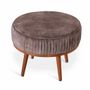 Poufs - Zoya - Pouf rond en teck avec tissu marron - ALANKARAM