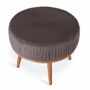 Poufs - Zoya - Pouf rond en teck avec tissu marron - ALANKARAM