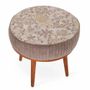 Ottomans - Zoya - Teakwood Round Ottoman with Dust Palette Fabric - ALANKARAM