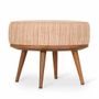 Ottomans - Zoya - Teakwood Round Ottoman with Orange Fabric - ALANKARAM