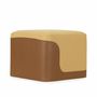Ottomans - Pouffe - Square Ottoman with Brown Leather and Yellow Fabric - ALANKARAM