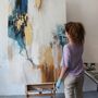 Paintings - Original handmade abstract painting in gray blue gold named "Flow" - MATISS ART STUDIO