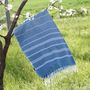 Bath towels - ORGANIC COTTON FOUTA - HAMMAM Collection - Color WHITE & OCEAN - KARAWAN AUTHENTIC