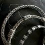 Bracelets - BRACELET DOUBLE TRESSE FINE + 3 NOEUDS COULANTS - ARGENT ET ARGENT OXYDÉ - FAIT MAIN - HOMME&FEMME - KARAWAN AUTHENTIC