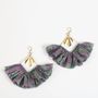 Jewelry - Maxi square earrings – upcycled sari with frill & metal charm - I WAS A SARI