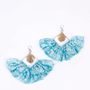 Jewelry - Maxi square earrings – upcycled sari with frill & metal charm - I WAS A SARI