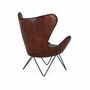 Armchairs - Armchair covered in brown natural leather with metal legs - GINER Y COLOMER