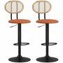 Stools - Set of 2 neo-retro design bar stools, adjustable, swivel, steel, PU, rattan - AOSOM BUSINESS