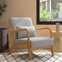 Fauteuils - Fauteuil lounge - 3 coussins inclus - bois hévéa aspect lin gris - AOSOM BUSINESS