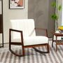 Armchairs - Rocking lounge chair in rubberwood with cream curly wool effect - AOSOM BUSINESS