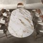 Dining Tables - Porcelain marble and walnut half round oval dining table - ANGEL CERDÁ