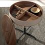 Coffee tables - Round corner table leather, walnut and grey steel - ANGEL CERDÁ
