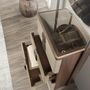 Commodes - Chiffonier en cuir, noyer, acier gris et plateau en verre fumé brun av - ANGEL CERDÁ