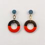 Bijoux - Boucles d'oreilles anneau large laqué orange et gris-bleu - L INDOCHINEUR X RIVÊT