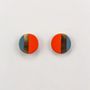 Bijoux - Boucles d'oreilles clip disque laqué bicolore orange et gris-bleu - L INDOCHINEUR X RIVÊT