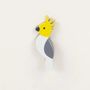 Brooches - Cockatoo bird pin in horn with lacquer in orange and blue - L INDOCHINEUR X RIVÊT