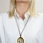 Jewelry - Checkered pendant oval with coffee cream lacquer - L INDOCHINEUR X RIVÊT