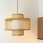 Bougeoirs et photophores - Grande suspension grillagée bambou et soie - L INDOCHINEUR X RIVÊT