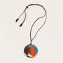 Bijoux - Pendentif rond sabot de buffle et laque jaune bleu - L INDOCHINEUR X RIVÊT
