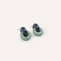 Jewelry - Double round wooden stud earrings, light blue, dark blue and orange lacquer - L INDOCHINEUR X RIVÊT