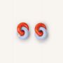 Jewelry - Double round wooden stud earrings, light blue, dark blue and orange lacquer - L INDOCHINEUR X RIVÊT