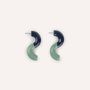 Jewelry - S-shaped wooden stud earrings, dark blue, orange and light blue lacquer - L INDOCHINEUR X RIVÊT