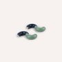 Jewelry - S-shaped wooden stud earrings, dark blue, orange and light blue lacquer - L INDOCHINEUR X RIVÊT
