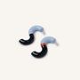 Jewelry - S-shaped wooden stud earrings, dark blue, orange and light blue lacquer - L INDOCHINEUR X RIVÊT