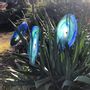 Garden accessories - Dark Blue-Green Swirling Glass Flower (18cm, 50cm stem) - CARNEOL GLASS