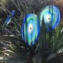 Garden accessories - Dark Blue-Green Swirling Glass Flower (18cm, 50cm stem) - CARNEOL GLASS