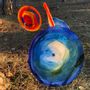 Garden accessories - Dark Blue-Green Swirling Glass Flower (18cm, 50cm stem) - CARNEOL GLASS