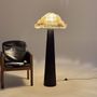 Floor lamps - Sazha Ivory Floor Lamp – Shou Sugi Ban Wood & Wool Shade - PLETOSTUDIO