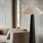Floor lamps - Sazha Ivory Floor Lamp – Shou Sugi Ban Wood & Wool Shade - PLETOSTUDIO