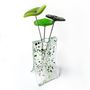 Vases - Petit vase tacheté blanc-vert-bleu de 8x13 cm avec 3 petites fleurs - CARNEOL GLASS
