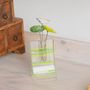 Vases - Petit vase transparent 8x13 cm à rayures vert pomme et avec 3 petites fleurs - CARNEOL GLASS