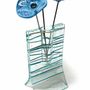 Vases - Vase with light blue-white stripes and with 3 small flowers - CARNEOL GLASS