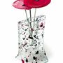 Vases - Small transparent 8x13 cm fuscia-white-black spotty vase with 3 small flowers - CARNEOL GLASS