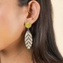 Jewelry - Yellow MOP post earrings with oval pendant - Madam Bogolan - NATURE BIJOUX