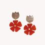 Bijoux - Boucles d'oreilles clips top nacre et fleur rouge - Son Jardin - NATURE BIJOUX