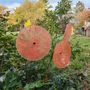 Floral decoration - Large size glass flower for outdoor use in transparent, orange, red colour with 1 meter stainless steel stem - CARNEOL GLASS