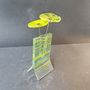 Vases - Petit vase transparent 8x13 cm à rayures vert pomme et avec 3 petites fleurs - CARNEOL GLASS