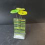 Vases - Petit vase transparent 8x13 cm à rayures vert pomme et avec 3 petites fleurs - CARNEOL GLASS