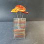 Vases - Petit vase serti de 3 fleurs en transparent-rouge-orange - CARNEOL GLASS