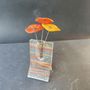 Vases - Petit vase serti de 3 fleurs en transparent-rouge-orange - CARNEOL GLASS