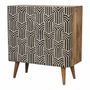 Sideboards - Artisan Furniture Solid Wood Edessa Bone Inlay Oak-ish Cabinet, 2 Shelves, Nordic Legs, Black and White Pattern, Brown - ARTISAN FURNITURE