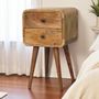 Night tables - Artisan Furniture Solid Wood Mini Oak-ish Curved Nightstand, 2 Drawers, Beige - ARTISAN FURNITURE