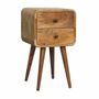 Night tables - Artisan Furniture Solid Wood Mini Oak-ish Curved Nightstand, 2 Drawers, Beige - ARTISAN FURNITURE
